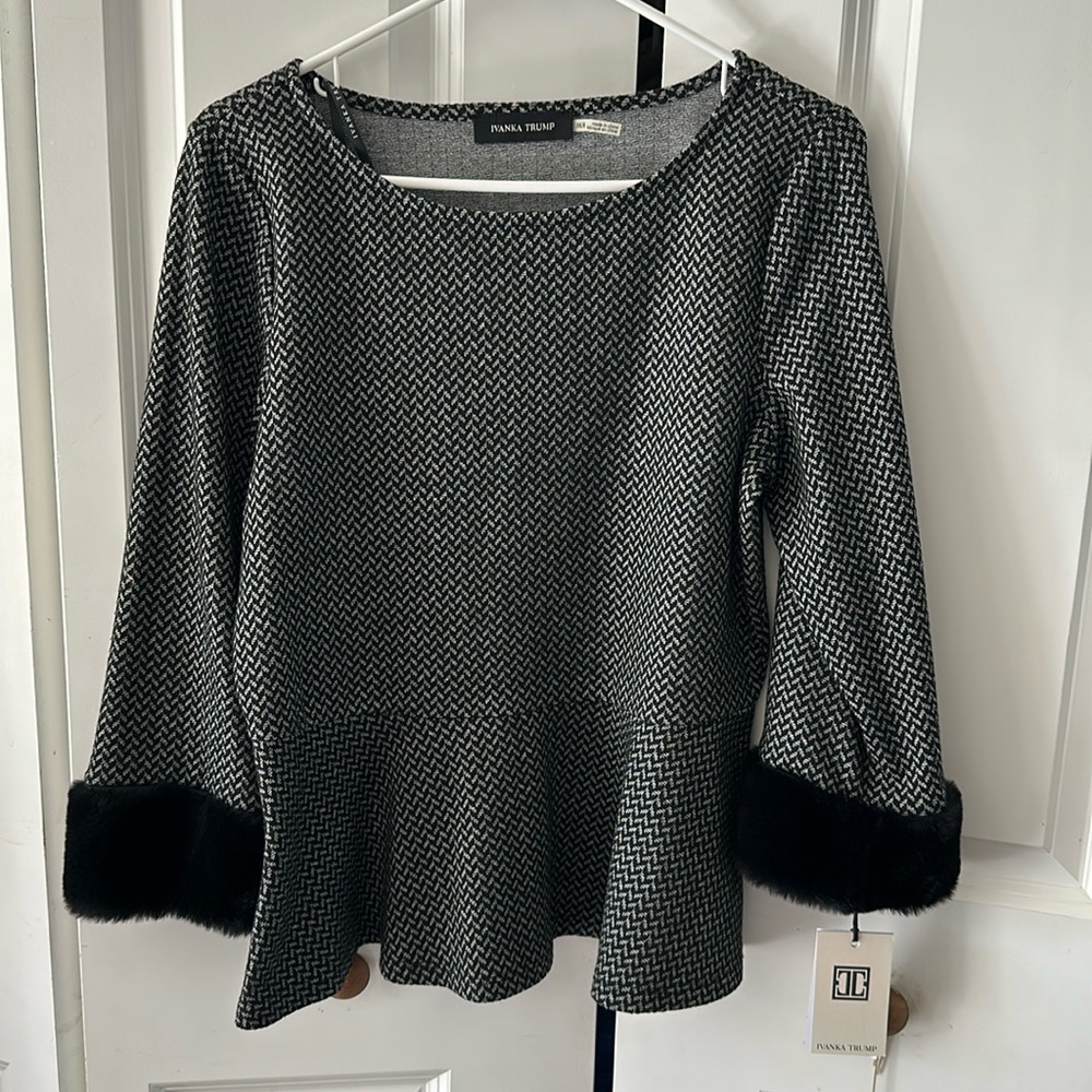 Ivanka Trump black white peplum top Medium